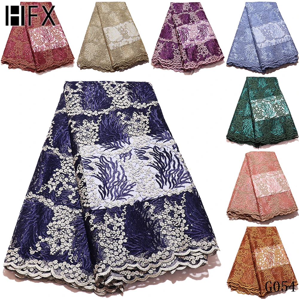HFX, новейшая темно-синяя Тюлевая кружевная ткань высокого качества, европейская африканская модная ткань, французская кружевная ткань для нигерийского свадебного платья