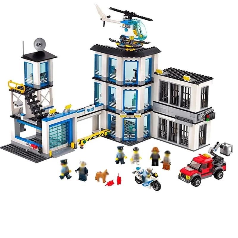 

Bole 10424 City Police Station Motorbike Helicopter Model Building Bricks Kits Compatible with City 60047