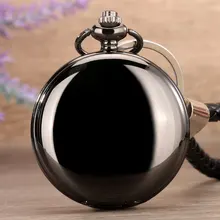 Smooth Simple Black Silver Quartz Pocket Watch Men Women Vintage Leather Rope Chain Pendant Watches with Key Ring Best Gifts