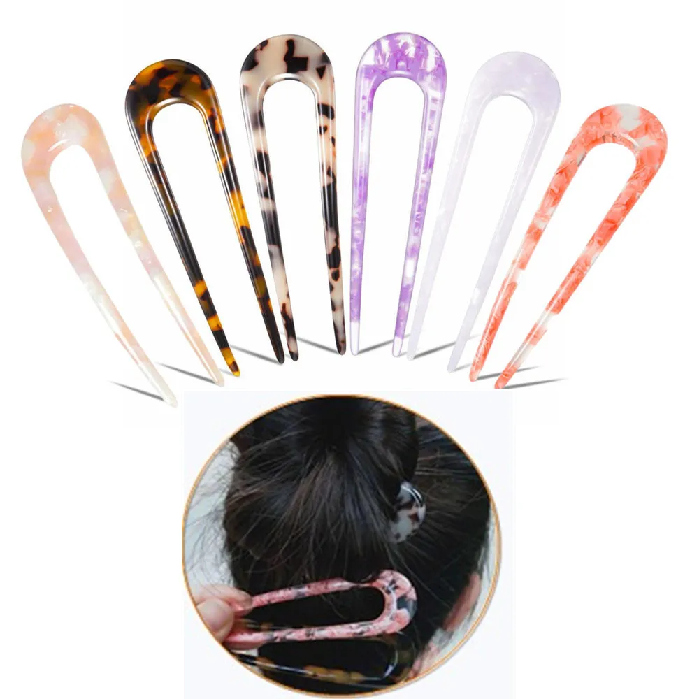 

U Shaped Hair Pin Stick French Style U Shape Hair Clips Tortoise Shell U Sticks Pins for Women Girls Hairstyle Accessories
