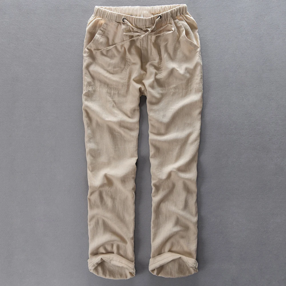 Men's casual solid color monochrome elastic waist pocket pants comfortable straight pants Solid color easy to match great gifts