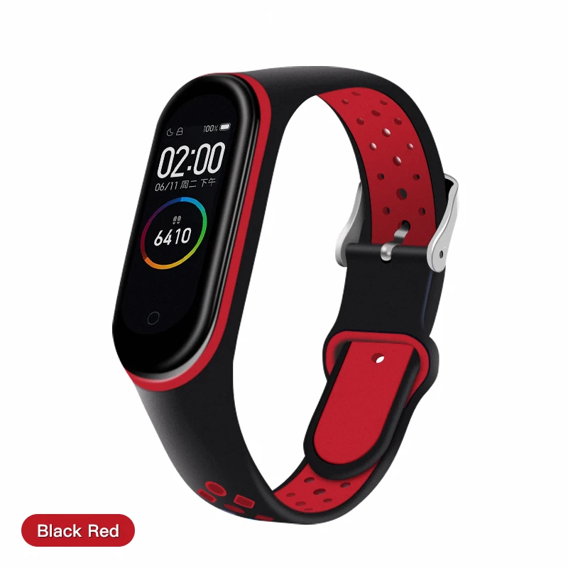 iONCT Soft Silicone strap For Xiaomi mi band 4 strap watch wrist bracelet Sport correa Mi band 3 Strap Miband Smart accessories - Color: Black red