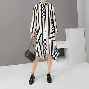 

Z-ZOUX Women Dress Striped Color Matching Shirt Dresses Irregular Long Sleeve Long Summer Dresses Women 2019 New Fashion Vintage