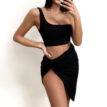 

Women Crop Top Short Skirt Bodycon Evening Party Two Piece Set Summer Beach Clubwear Dress Vestidos