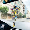 Car Hanging Ornament Rearview Mirror Hanging Ornaments Crystal 3D Flower Car Pendant Lucky Auto Interior Decoration Accessories 1