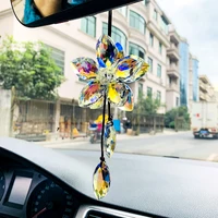 Car Hanging Ornament Rearview Mirror Hanging Ornaments Crystal 3D Flower Car Pendant Lucky Auto Interior Decoration Accessories 1