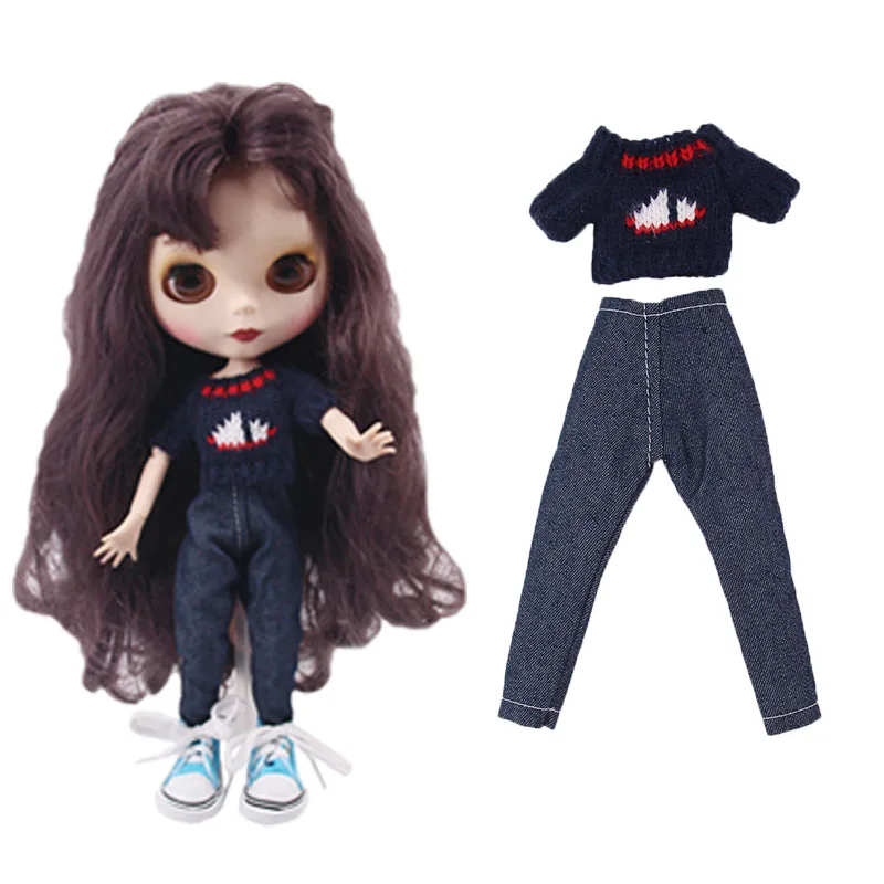 Аксессуары для кукол BJD Blyth одежда вязаный свитер джинсы Bjd 1/6 Одежда куклы фото