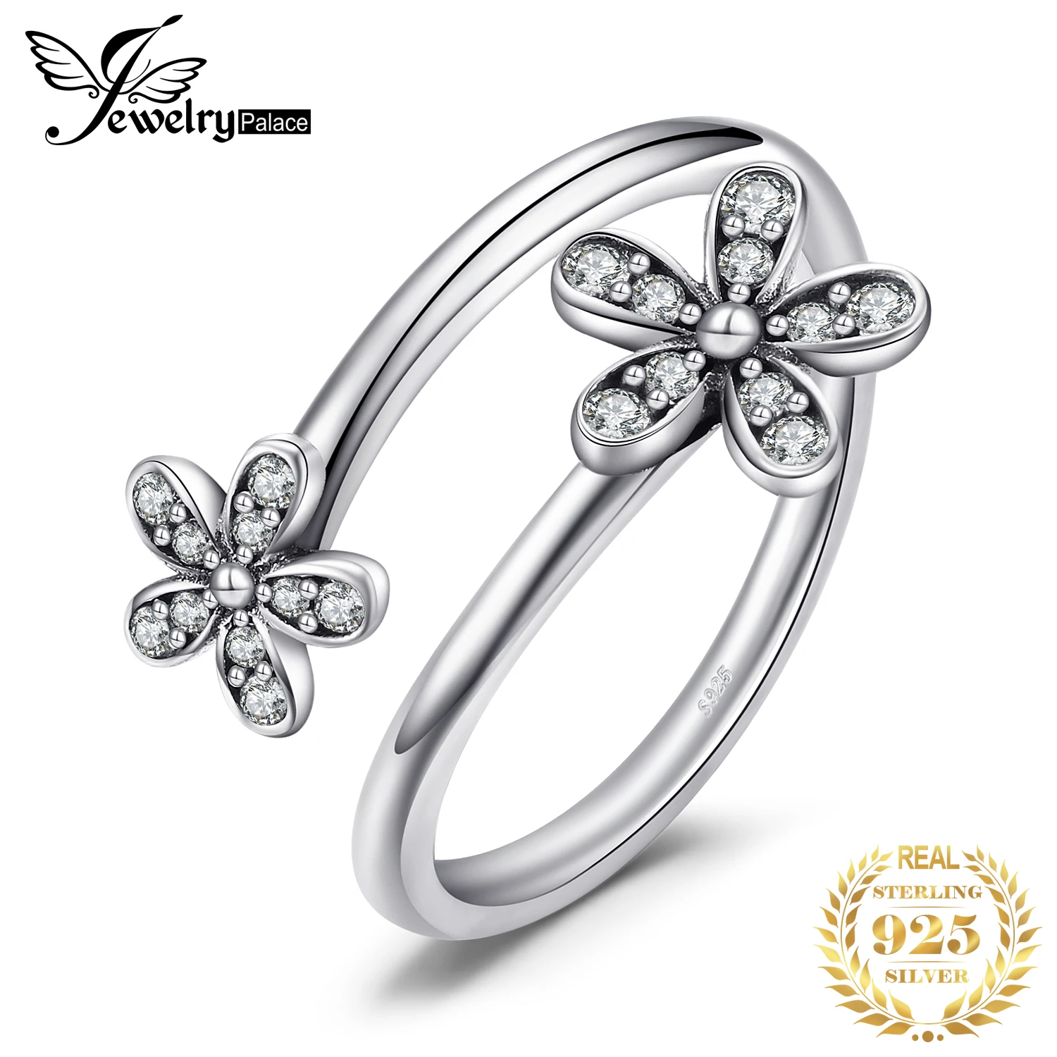 Sterling Silver 925 Cubic Zirconia flower stacking band ring