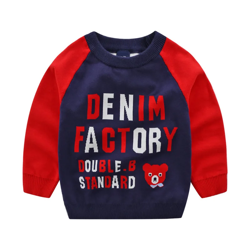 

Big Boy Sweater Children Lettered Bear Jacquard Double Layer Thick Sweater Korean-style Childrenswear Baby Pure Cotton Sweater