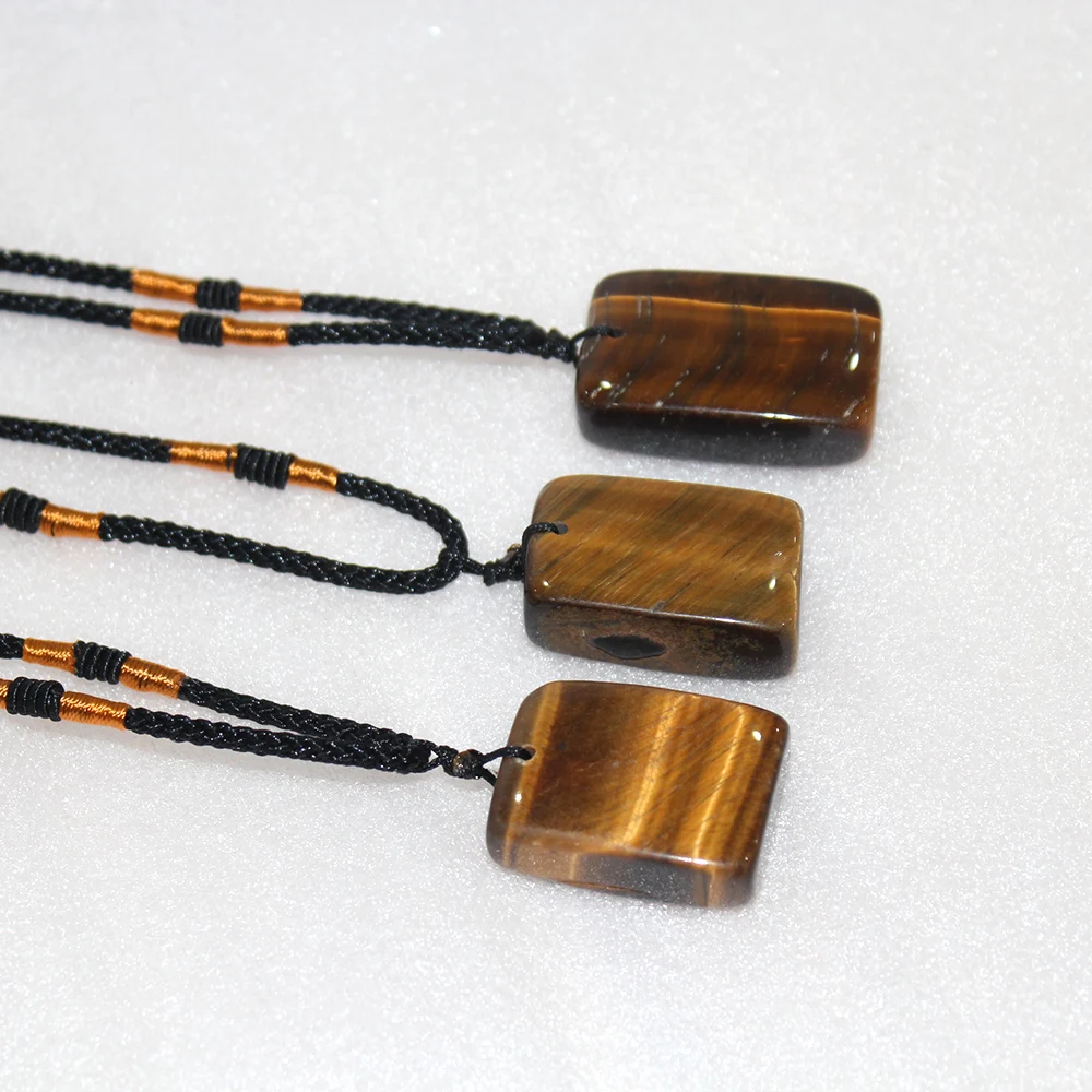 

Natural Crystal Stone Tiger Eye Stone Square Brand Hanging Yellow Tiger Eye Following Necklace Women Gift Healthy Stone