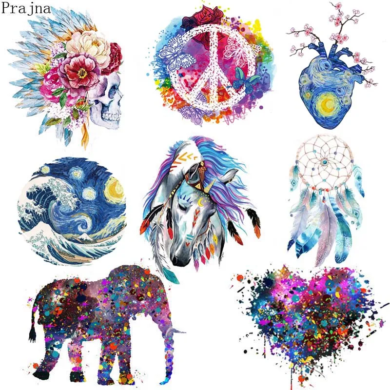 

Prajna Iron on Transfer Patch Heat Transfer Vinyl Patches For Clothes Thermal Stickers Animal Applique Van Gogh Painting Badge
