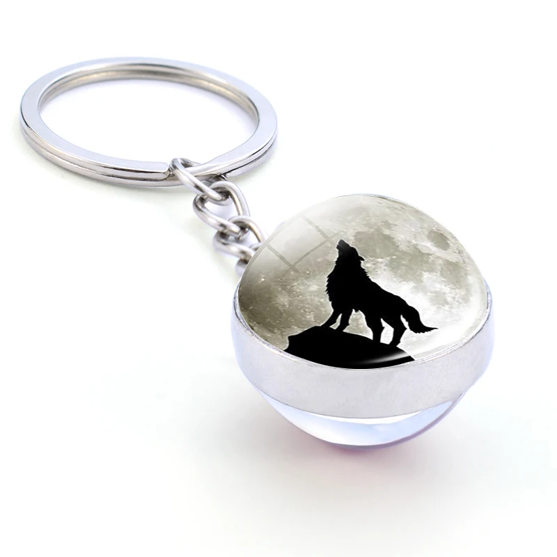 Волчья цепочка для ключей волчонок и брелок луна голова Волка изображение