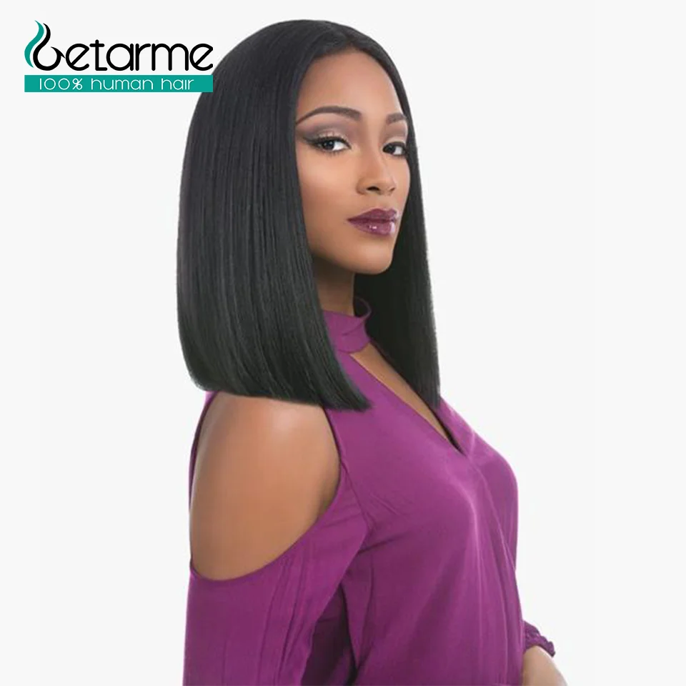 On Sale Bob Wig Lace-Closure Straight Short Human-Hair Glueless Black Brazilian 4X4  QLX1E8gQ1