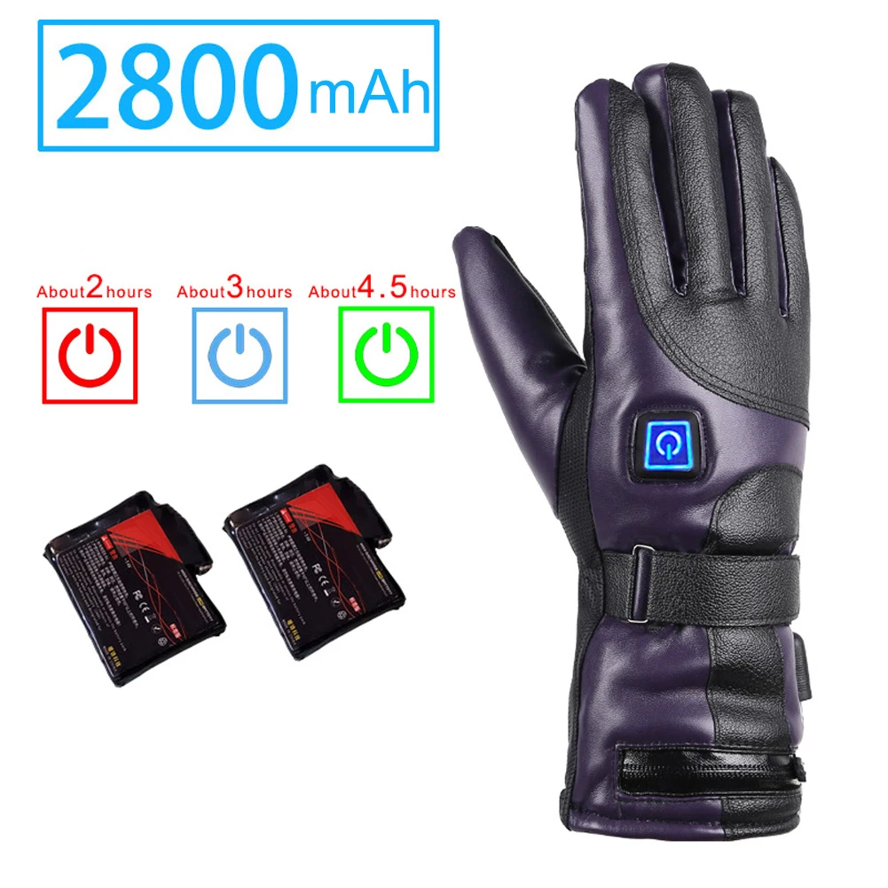 purple 2800mAh Перчатки из искусственной кожи с электрическим подогревом зимние теплые с аккумулятором для мотоцикла FDX99 - Цвет: purple 2800mAh
