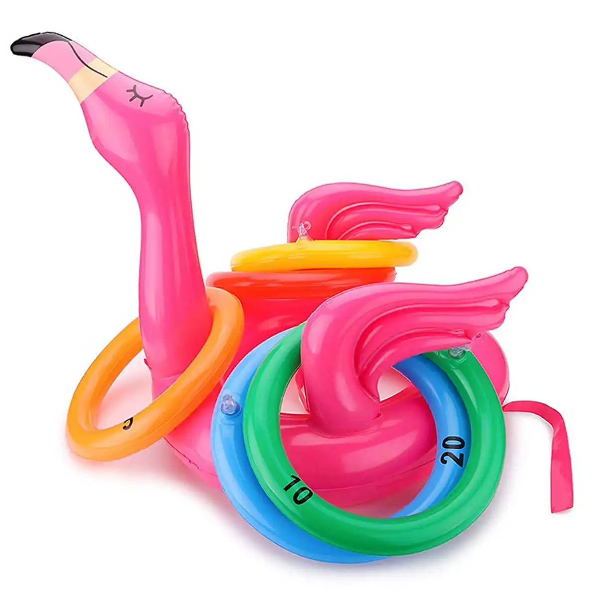 

Portable Inflatable Flamingo Head Hat With 4Pcs Toss Rings Game For Family Party Pink PVC Material Pools & Water Fun Toys