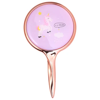 

Round Mini Makeup Mirror Espejos Vanity Mirror Stylish Unicorn Pattern Mirror Handle Makeup Mirror For Home Salon Use (Purple)