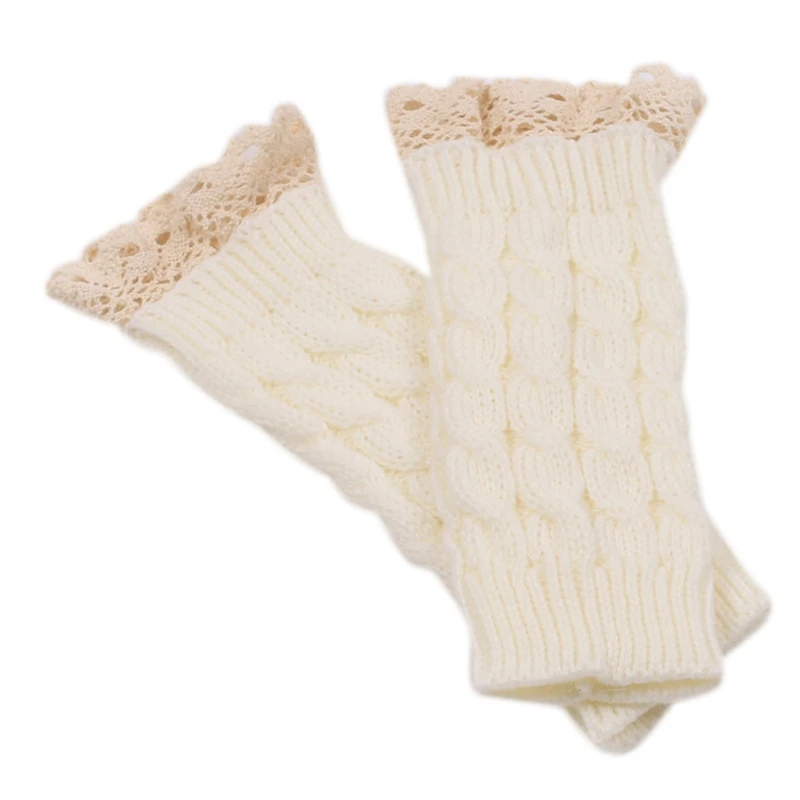 

Women Winter Cable Knit Half Finger Gloves Lace Patchwork Fingerless Mittens