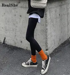 RealShe леггинсы Для женщин хлопок высокого с эластичной резинкой на талии однотонные Легинсы большого размера Повседневное модные