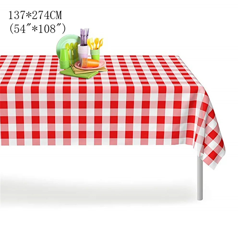 Red white plaid Премиум одноразовая пластиковая скатерть для пикника, решетчатая Скатерть для свадьбы, дня рождения, вечеринки, прямоугольная скатерть, салфетки, распродажа - Цвет: Red white plaid
