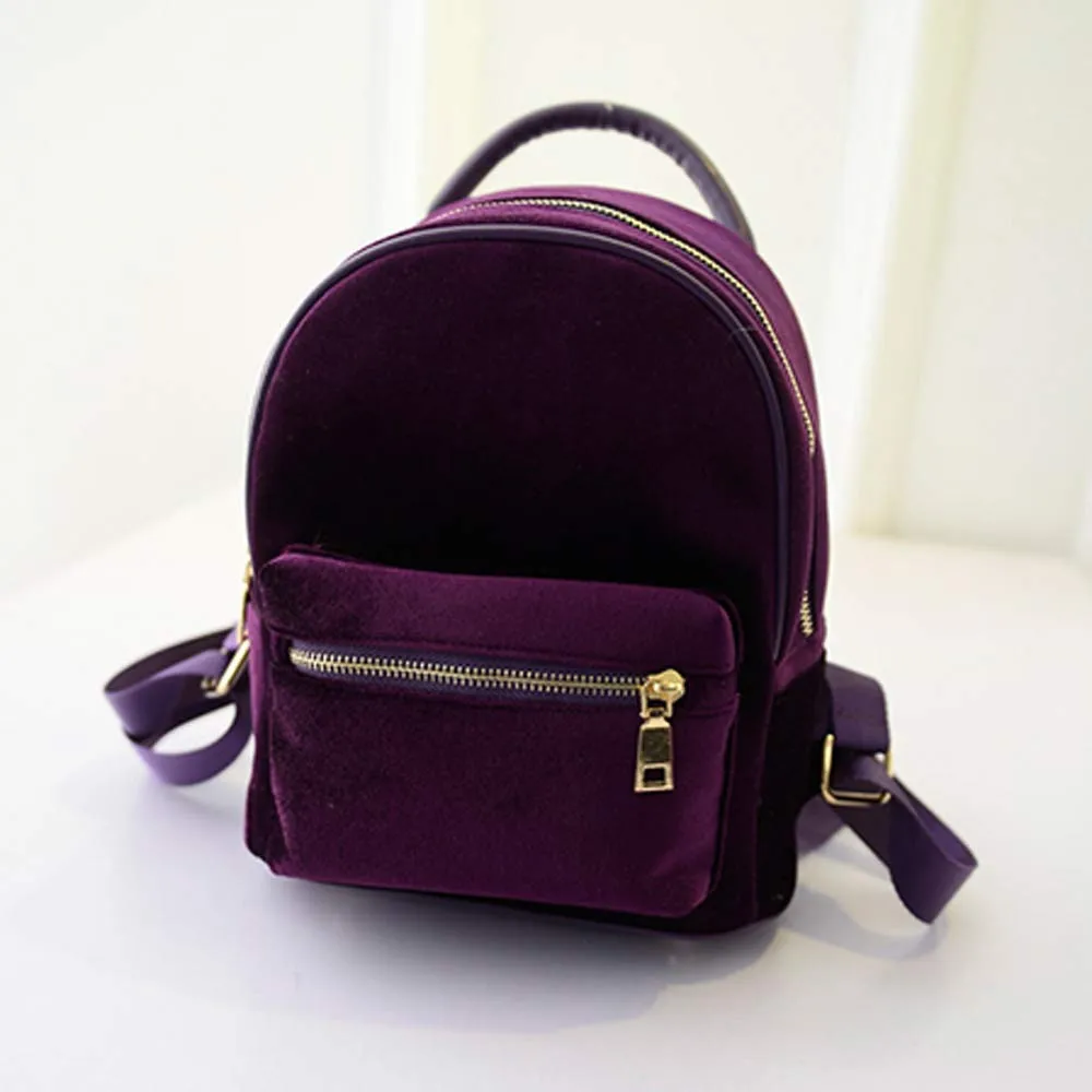 Модный рюкзак, рюкзак, черный, серый, фиолетовый, золотой, бархатный, маленькая, модная женская сумка на плечо, для девушек, классический стиль, школьные рюкзаки# G2