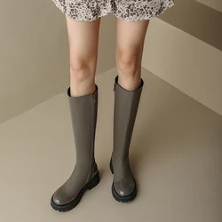 Simple Style Microfiber Stitching Patent Leather Platform Women's Knee-Length Boots Side Zipper Non-Slip Platform Heel Boots