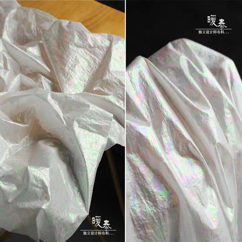 

Pearl white laser color down jacket fabric soft waterproof for fashion clothes coat garment design fabric