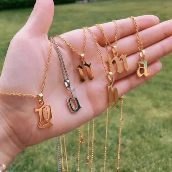 

a-z Initial letter necklace for women simple jewelry stainless steel long chain alphabet necklaces pendants best friend gift bff