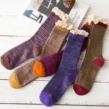 Кружевные женские носки без пятки; сезон осень-зима; яркие цвета; высокое качество; повседневные японские длинные хлопковые носки в стиле Харадзюку; сохраняющие тепло