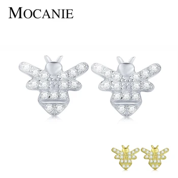 

Mocanie Hight Quallity 925 Sterling Silver Clear CZ Lovely Bee Stud Earring for Women Minimalist Insect Ear Pin Fine Jewelry