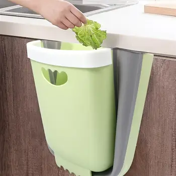 

1pcWall Mounted Folding Waste Bin Kitchen Cabinet Door Hanging Trash Bin Garbage Car Trash Can Wall Mounted Foldable Cleaning