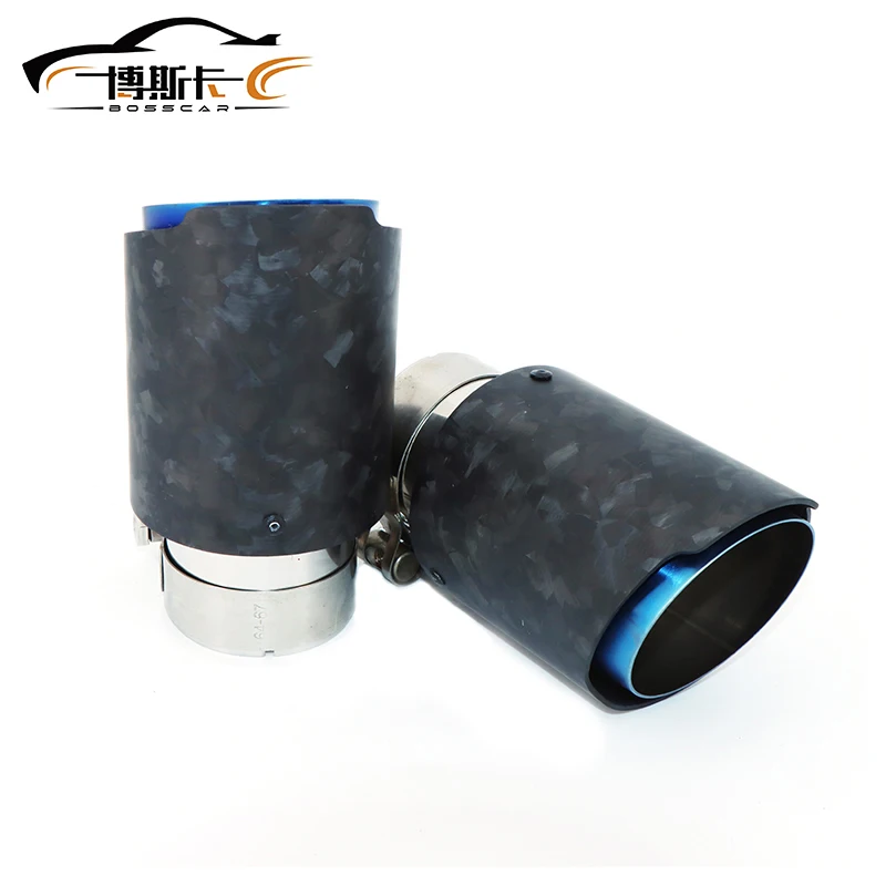 Car Matte Carbon Fiber Silencer Suction Head Exhaust System Pipe Silencer Nozzle Universal Straight Stainless Steel Blue DZ010