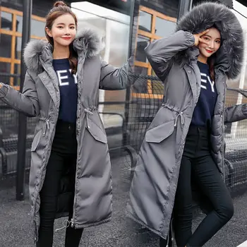 

Snow Wear Long Parkas Winter Jacket Women Fur Hooded Clothing Female Cotton Lining Thick Winter Coat Warm Women overcoat f1752