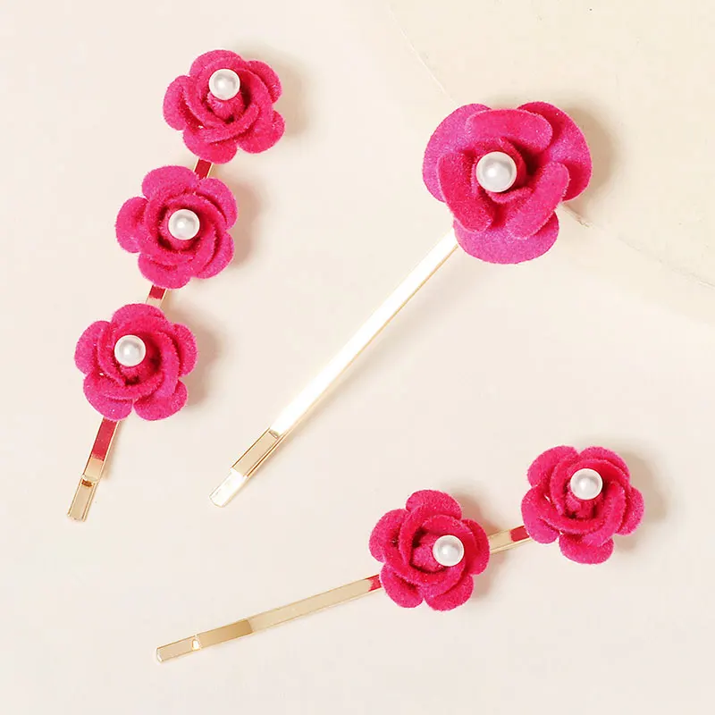 Handmade Flower Hair Clips for Women Pearl Headpiece Wedding Accessories Jewelry 3pcs Vintage Hair Ornaments Bridal Rose Hairpin