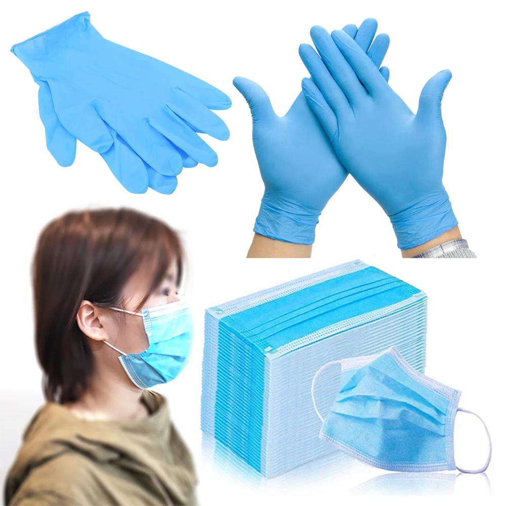 

Disposable Latex Gloves and 3 Layers Mask for Dust-proof Protective Disposable Facial Protective Cover Masks and Golves