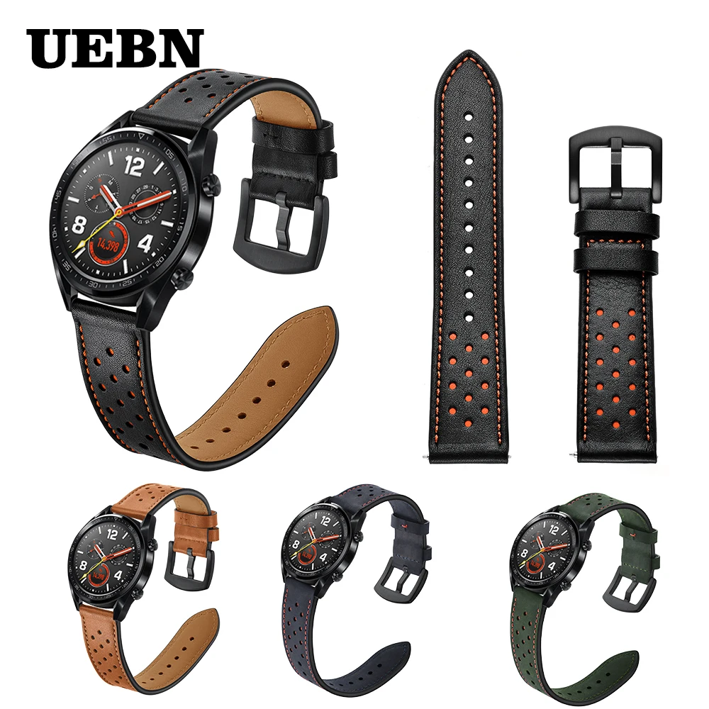 UEBN 22 мм кожаная дышащая повязка на запястье ремешок для HUAWEI WATCH GT 2 46 мм/GT Active 46 мм HONOR Magic Bracelet GT2 ремешок для часов