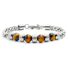 Новые модные браслеты из нержавеющей стали для мужчин, натуральный обсидиан, тигровый глаз, бразильский камень, мужской браслет на цепочке, Braslet Pulseira, подарок