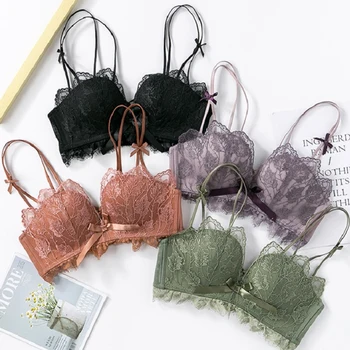 

DeRuiLaDy Sexy Lingerie Embroidered Lace Flowers Bras for Women Seamless Push up Bra Adjust Wireless Underwear Backless Bralette