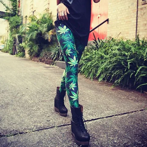 

AliExpress Hot Selling Top Grade Digital Printing Green Hemp Fimble Leaf Leggings Women's Europe And America Green Leaf-WOMEN'S