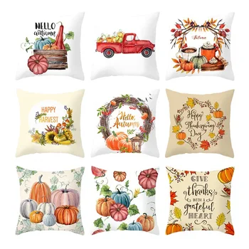 

Thanksgiving Pillowcase Happy Halloween Pumpkin Printed Cushion Cover Home Office Sofa Haloween Decoration Pillow Case 45x45cm