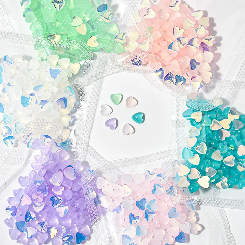 Nail Stone Heart Shape Crystal Colorful Jelly Rhinestones 3D Art Decor Gems Stones Cat's eye Manicure DIY Beads 100PCS | Красота и