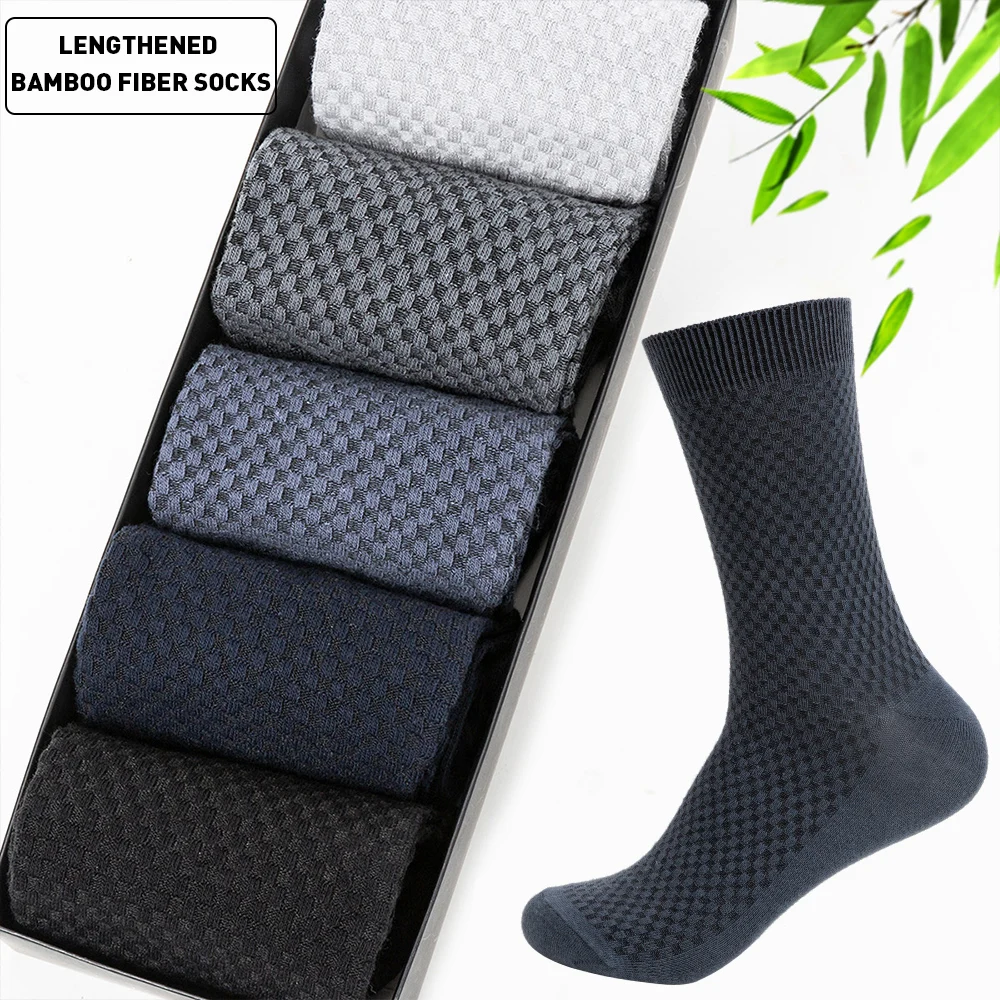 Новые мужские носки из бамбукового волокна, повседневные носки в деловом стиле, антибактериальные дезодоранты, дышащие длинные носки для мужчин, 5 пар/лот