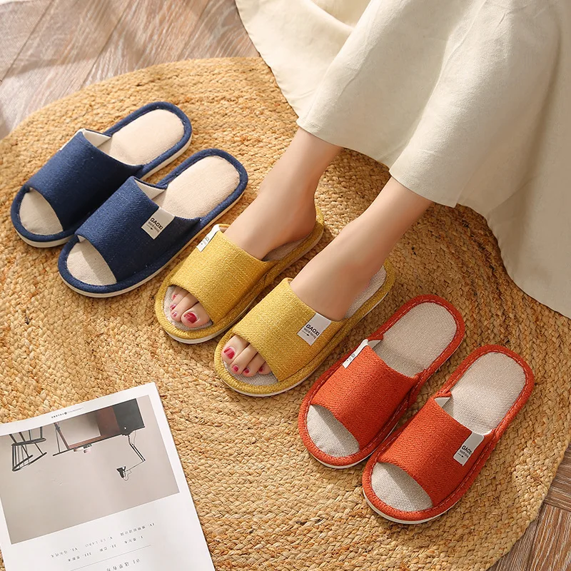 Zapatillas casa de lino de estilo japonés para hombre y mujer, zapatos suaves y cómodos, antideslizantes para parejas, Zapatillas de casa verano - AliExpress