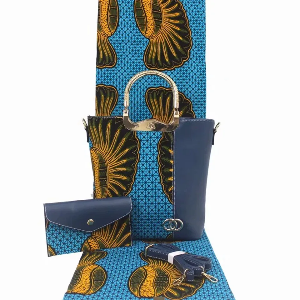 

3pc Set Ankara Handbag+Clutch Bag+6 Yard african real dutch wax kitenge fabric For Wedding YBGB-58