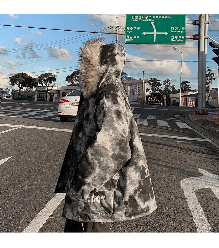 LT Studio SOS камуфляжные зимние мужские куртки парки большой меховой воротник теплая верхняя одежда с капюшоном пальто размера плюс мужская одежда