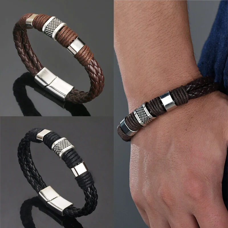 Classic Style Retro Wrap Long Leather Bracelet Fashion Chain Link Unisex Charm Bracelet Men Women Bangles