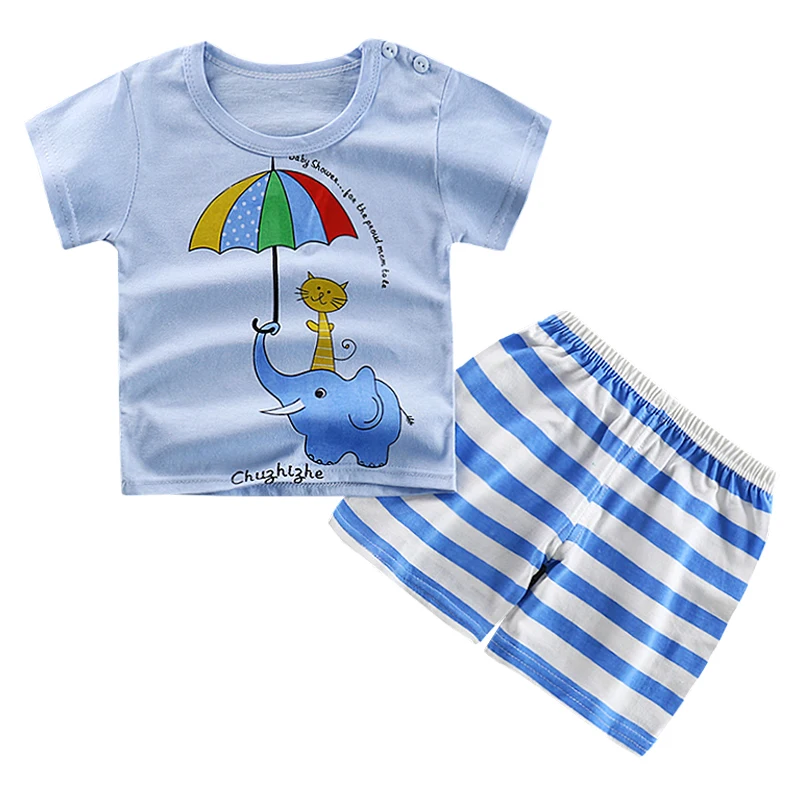 Casual Toddler Outfits Baby Boy Summer Clothes Newborn Boy Clothing Set Sports T-shirt+ Shorts Suits Leaves Print Clothes - Цвет: VD0157-G