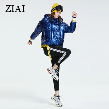 

ZIAI 2020 Autumn Cotton Jacket Women Short Plus Size Blue Windproof fashion hooded with zipper warm for High street new ZR-3032