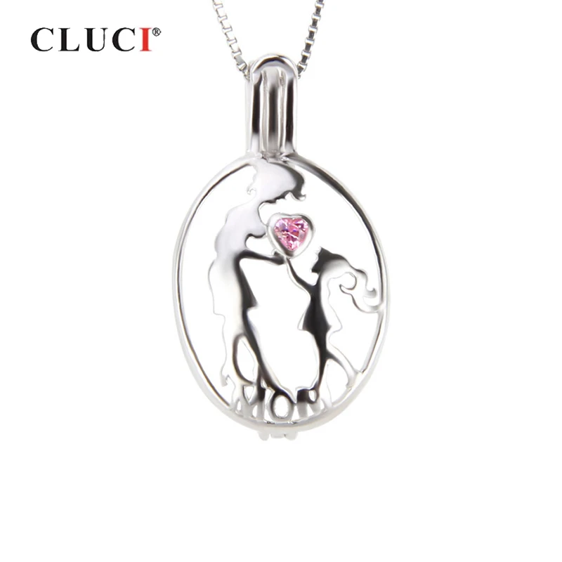 

CLUCI 925 Silver Sterling Cage Gift For Mom Women Jewelry Making Zircon Gemstone Cage Pendants Silver 925 Pearl Locket SC240SB