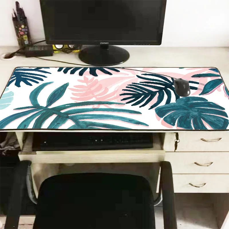  XGZ Green Pink Banana Leaf Plant Gaming Speed Mouse Pad Gamer Locking Edge Keyboard Mouse Mat for C