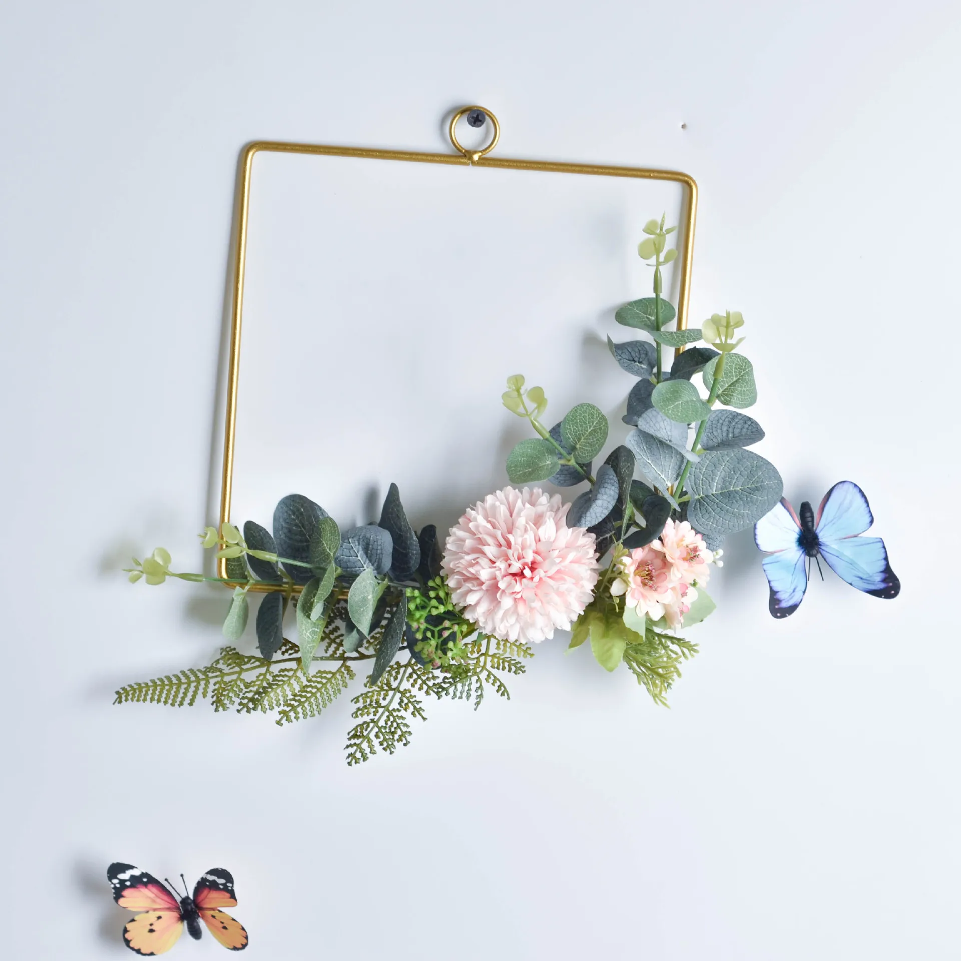 Cilected Floral Hoop Wreath Geometric Wire Round Triangle Square Hoop Frame Of Artificial Flower For Wedding Backdrop Wall Decor - Цвет: A081R11